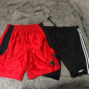 Adidas and Under Armour Men's Red and Black Shorts Adidas black shorts XL/XXL